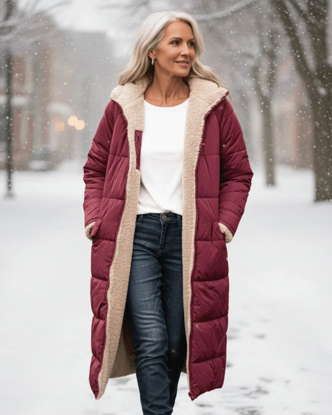Women's Longline Quilted Coat – Sherpa-Lined Hooded
