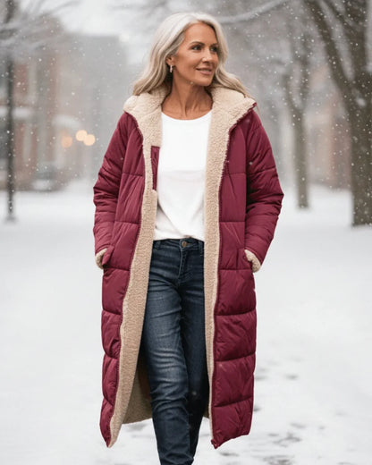 Women's Longline Quilted Coat – Sherpa-Lined Hooded