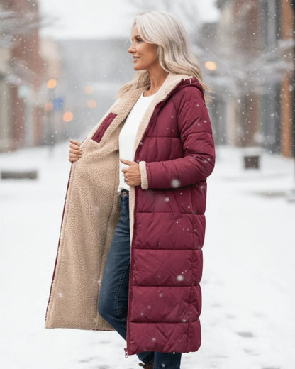 Women's Longline Quilted Coat – Sherpa-Lined Hooded
