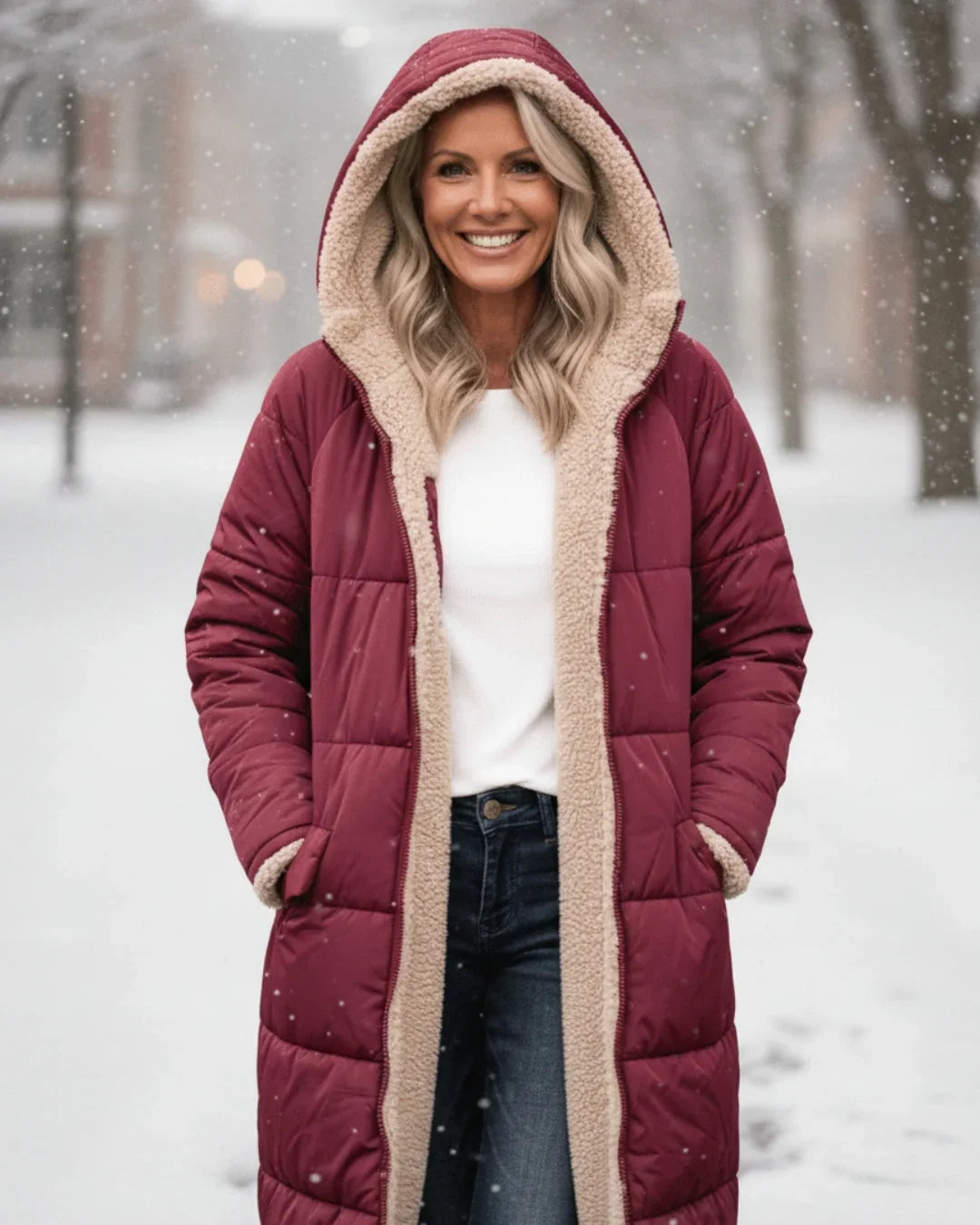 Women's Longline Quilted Coat – Sherpa-Lined Hooded