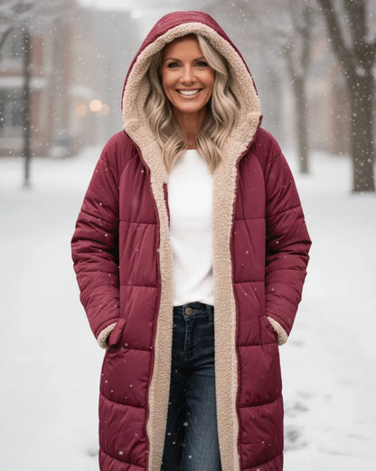 Women's Longline Quilted Coat – Sherpa-Lined Hooded
