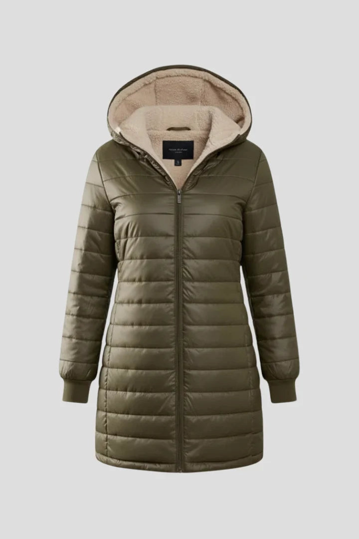 Women's Quilted Jacket - Hooded Zip Front Winter Jacket