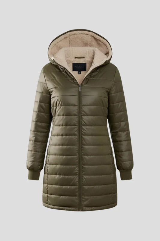 Women's Quilted Jacket - Hooded Zip Front Winter Jacket