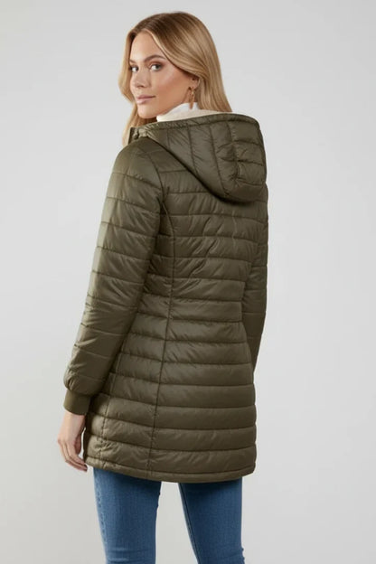 Women's Quilted Jacket - Hooded Zip Front Winter Jacket
