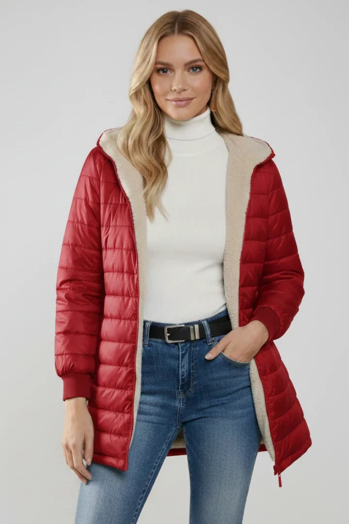 Women's Quilted Jacket - Hooded Zip Front Winter Jacket