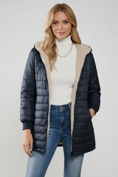 Women's Quilted Jacket - Hooded Zip Front Winter Jacket