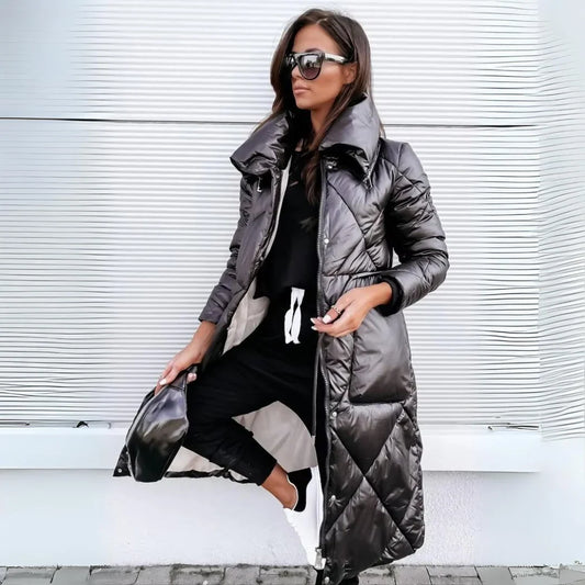 Women’s Long Puffer Coat - Quilted Winter Jacket