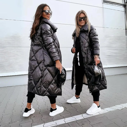 Women’s Long Puffer Coat - Quilted Winter Jacket
