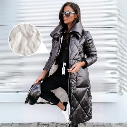 Women’s Long Puffer Coat - Quilted Winter Jacket