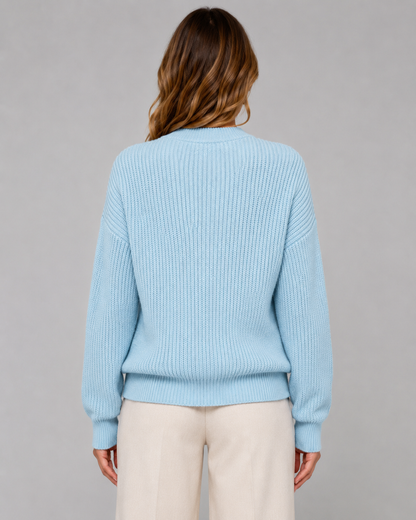 Women's Henley Sweater - Ribbed Knit Button Neck