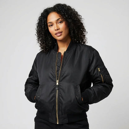 Women’s MA-1 Bomber Jacket - Nylon Zip Pocket Starter Jacket