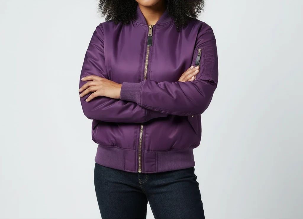 Women’s MA-1 Bomber Jacket - Nylon Zip Pocket Starter Jacket