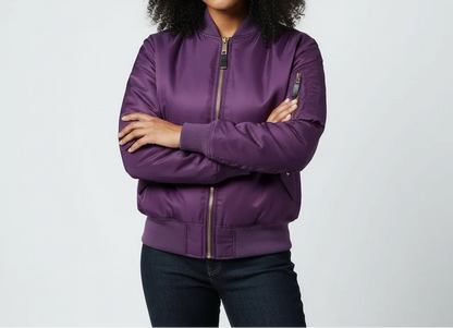 Women’s MA-1 Bomber Jacket - Nylon Zip Pocket Starter Jacket