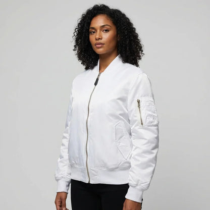 Women’s MA-1 Bomber Jacket - Nylon Zip Pocket Starter Jacket