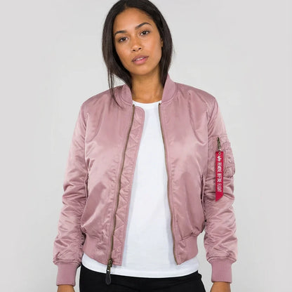 Women’s MA-1 Bomber Jacket - Nylon Zip Pocket Starter Jacket