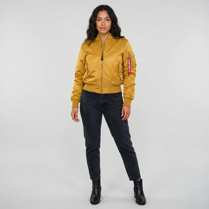 Women’s MA-1 Bomber Jacket - Nylon Zip Pocket Starter Jacket