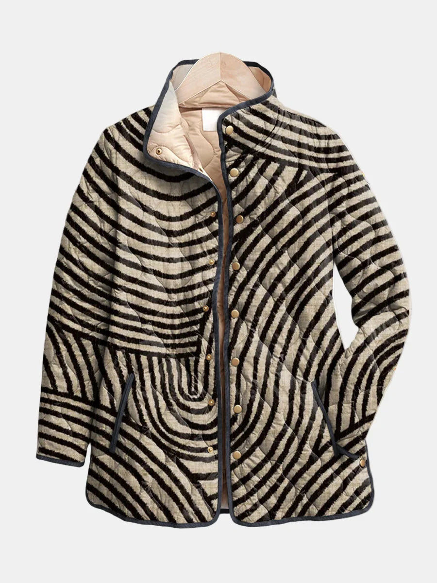 Women's Quilted Suit Jacket - Printed Button Front Jacket