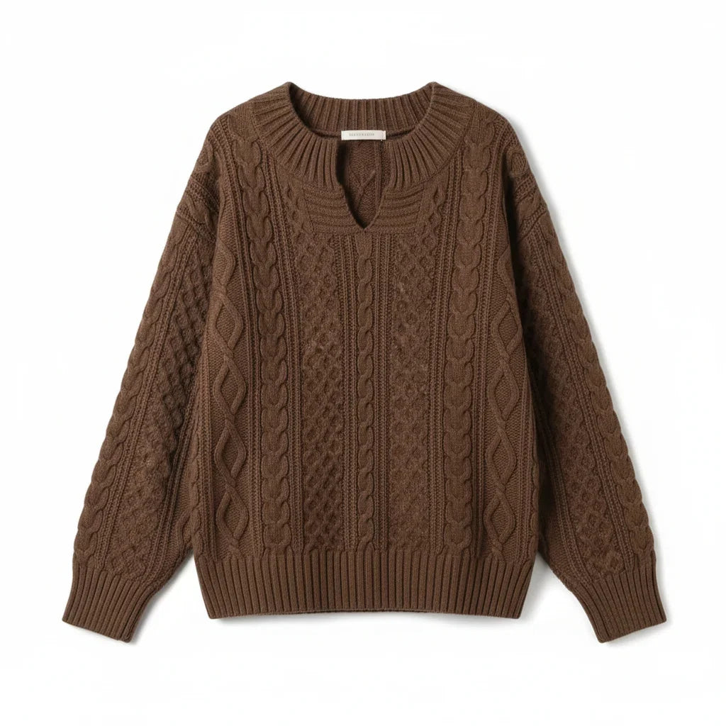 Women's Cable Knit Sweater – V-Neck Long Sleeve