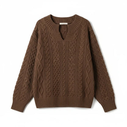 Women's Cable Knit Sweater – V-Neck Long Sleeve