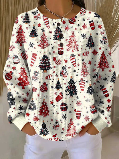 Women's Christmas Sweater – Waffle Knit Long Sleeve