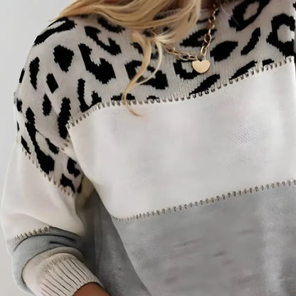 Women's Leopard Print Sweater – Color Block Long Sleeve