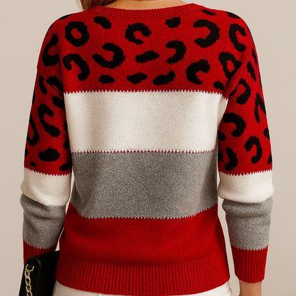 Women's Leopard Print Sweater – Color Block Long Sleeve