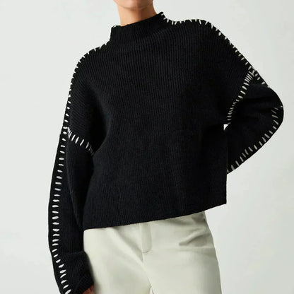Women's Oversized Mock Neck Sweater – Whipstitch Detail