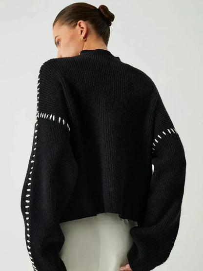 Women's Oversized Mock Neck Sweater – Whipstitch Detail