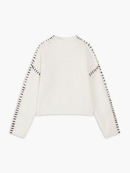 Women's Oversized Mock Neck Sweater – Whipstitch Detail
