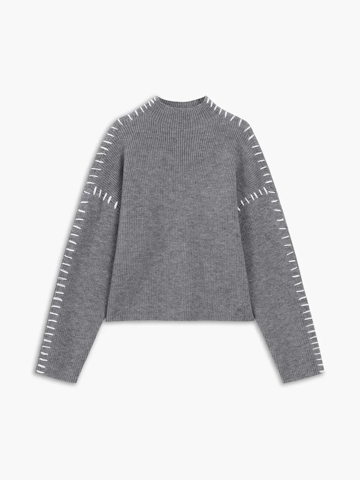 Women's Oversized Mock Neck Sweater – Whipstitch Detail