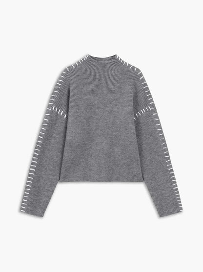 Women's Oversized Mock Neck Sweater – Whipstitch Detail