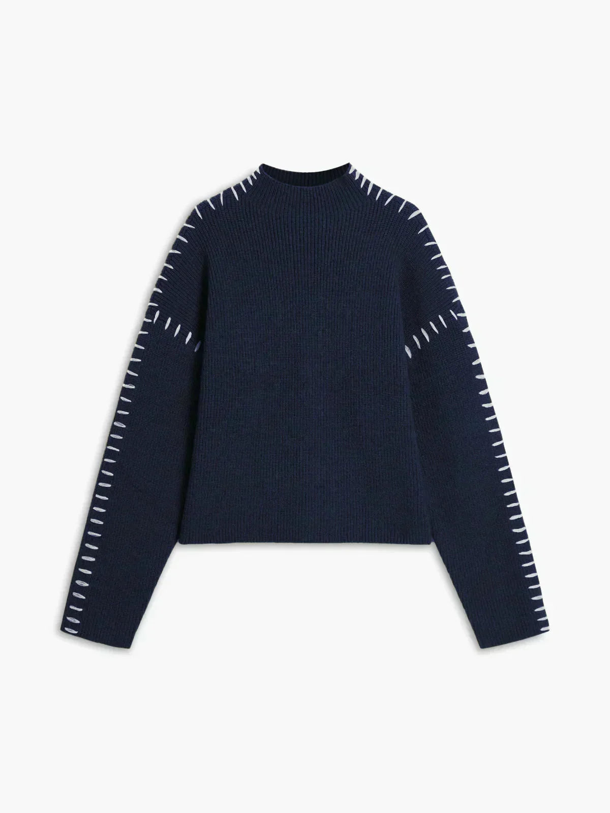 Women's Oversized Mock Neck Sweater – Whipstitch Detail