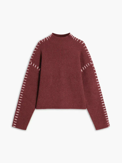 Women's Oversized Mock Neck Sweater – Whipstitch Detail