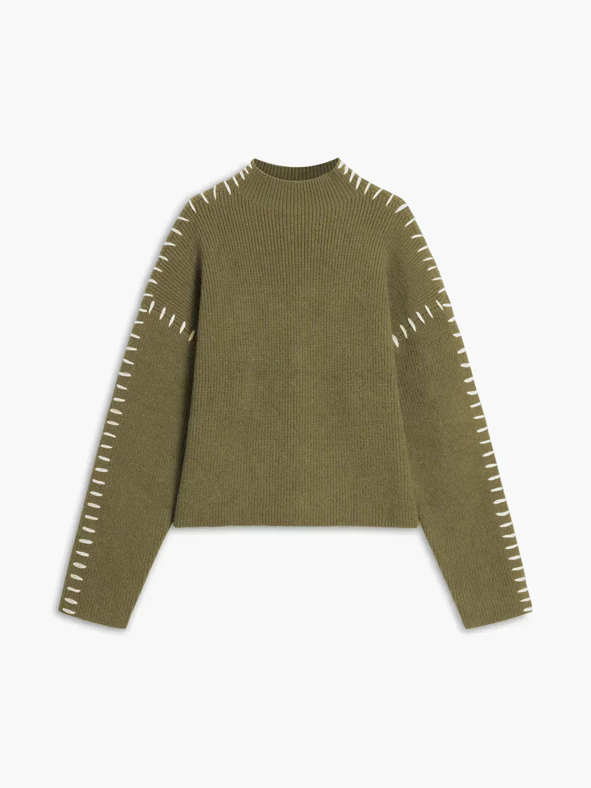 Women's Oversized Mock Neck Sweater – Whipstitch Detail
