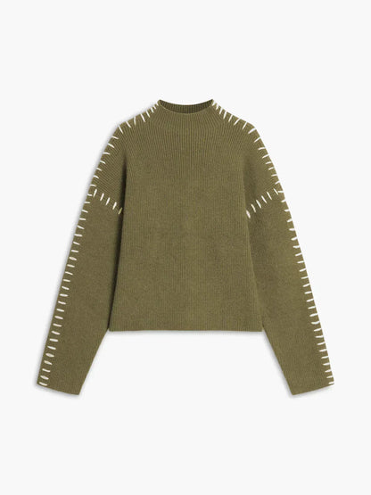 Women's Oversized Mock Neck Sweater – Whipstitch Detail