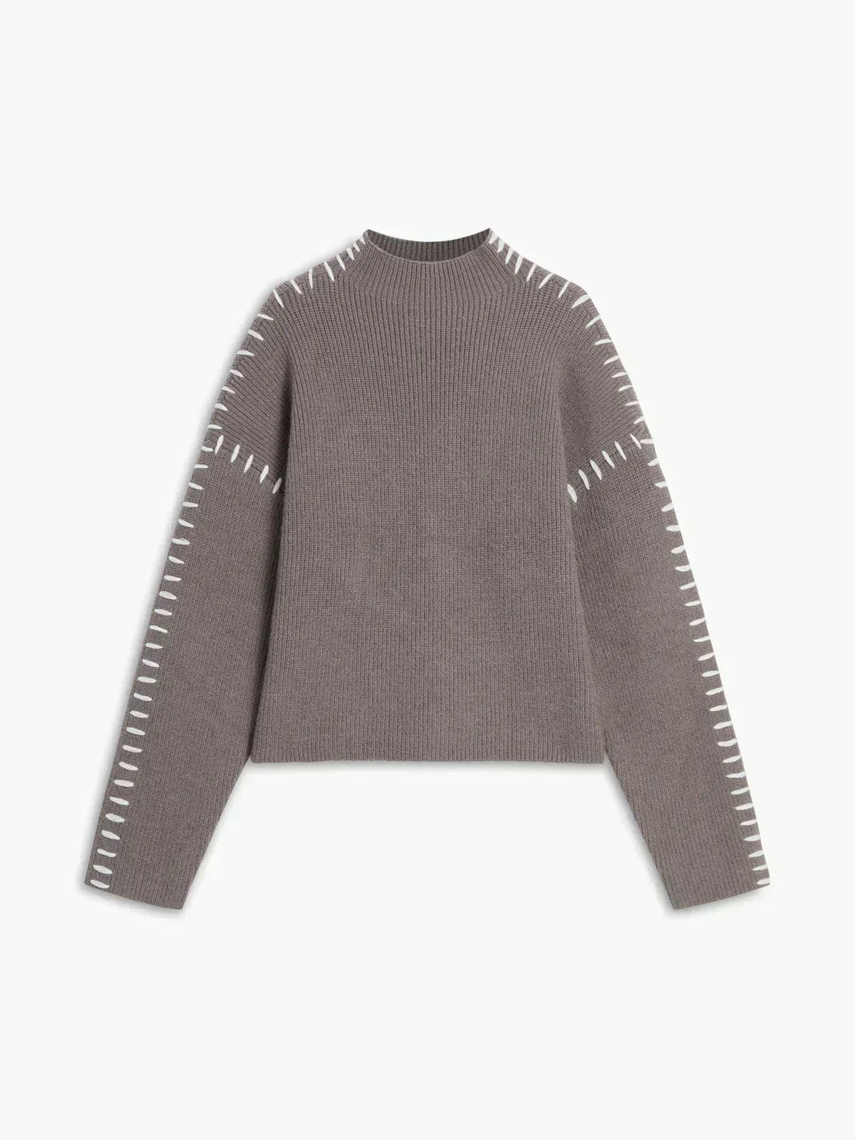 Women's Oversized Mock Neck Sweater – Whipstitch Detail