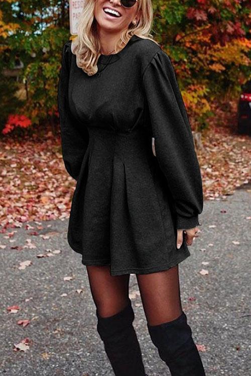 Women's Pleated Sweatshirt Dress – Long Sleeve Mini Dress