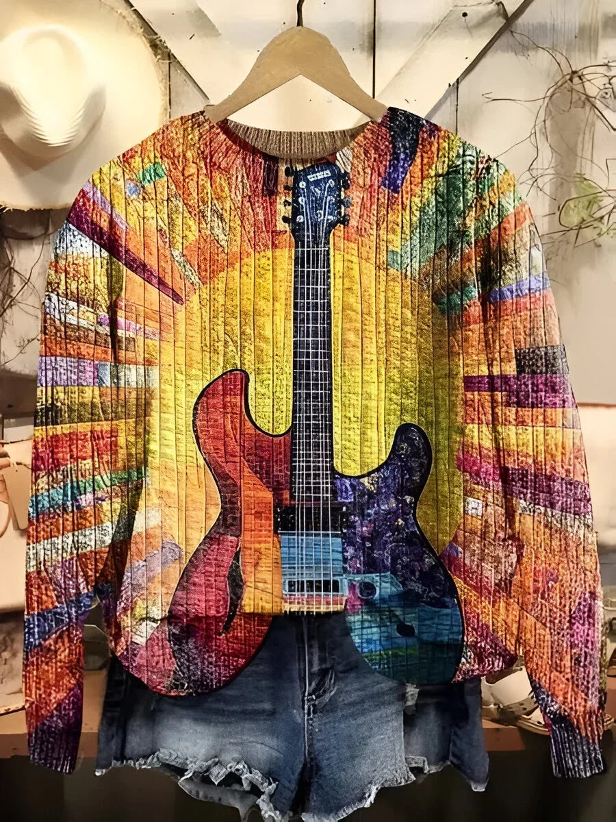 Women's Graphic Guitar Print Sweatshirt – Crewneck