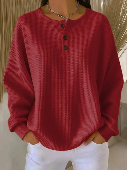 Women's Henley Neck Sweatshirt – Long Sleeve Pullover