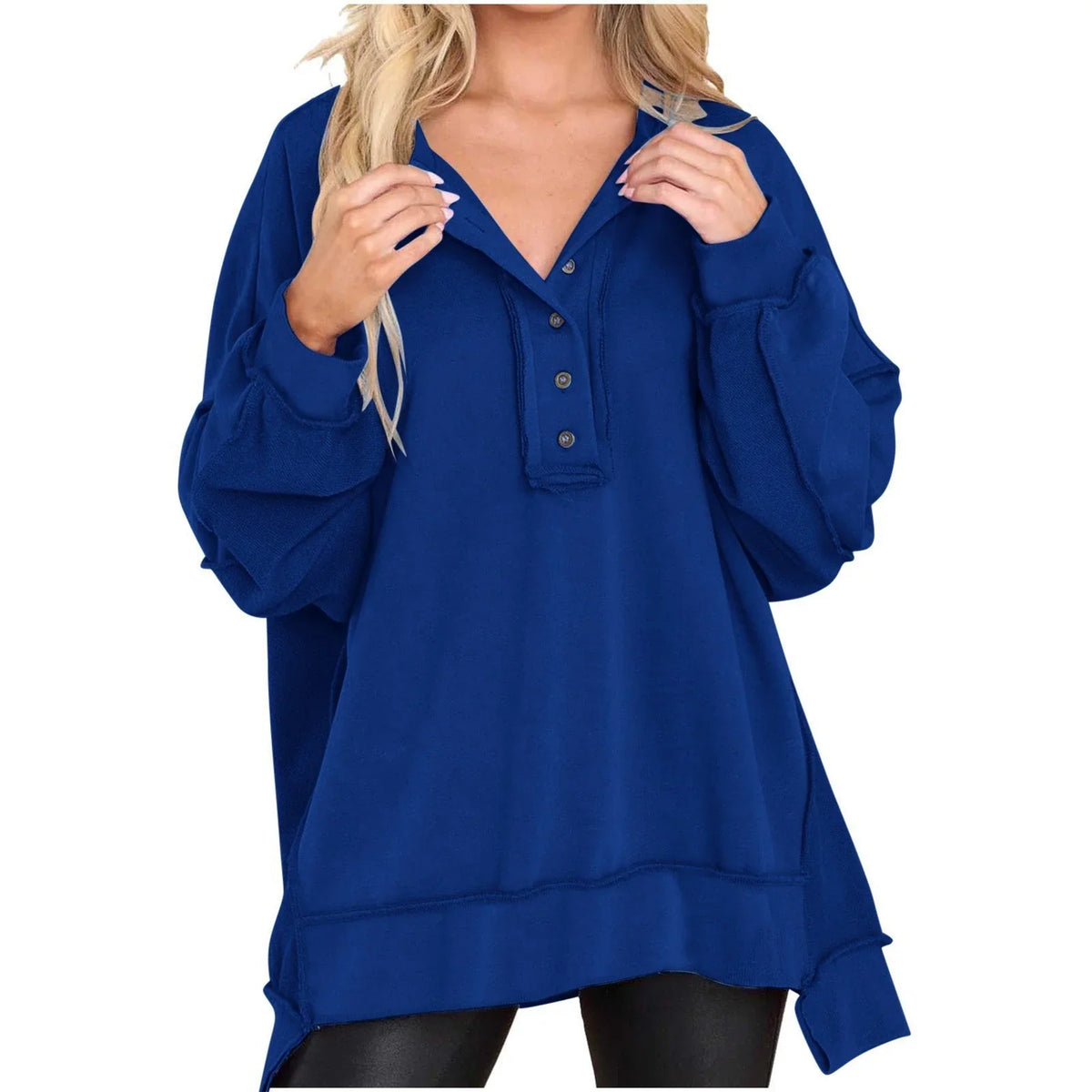 Women's Oversized Quarter-Button Sweatshirt – Long Sleeve