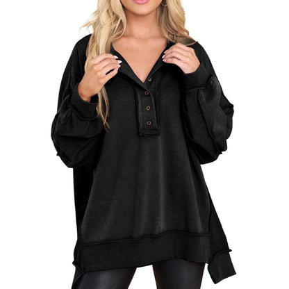 Women's Oversized Quarter-Button Sweatshirt – Long Sleeve