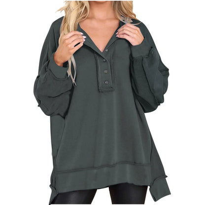 Women's Oversized Quarter-Button Sweatshirt – Long Sleeve
