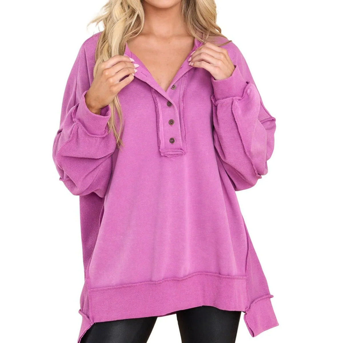 Women's Oversized Quarter-Button Sweatshirt – Long Sleeve