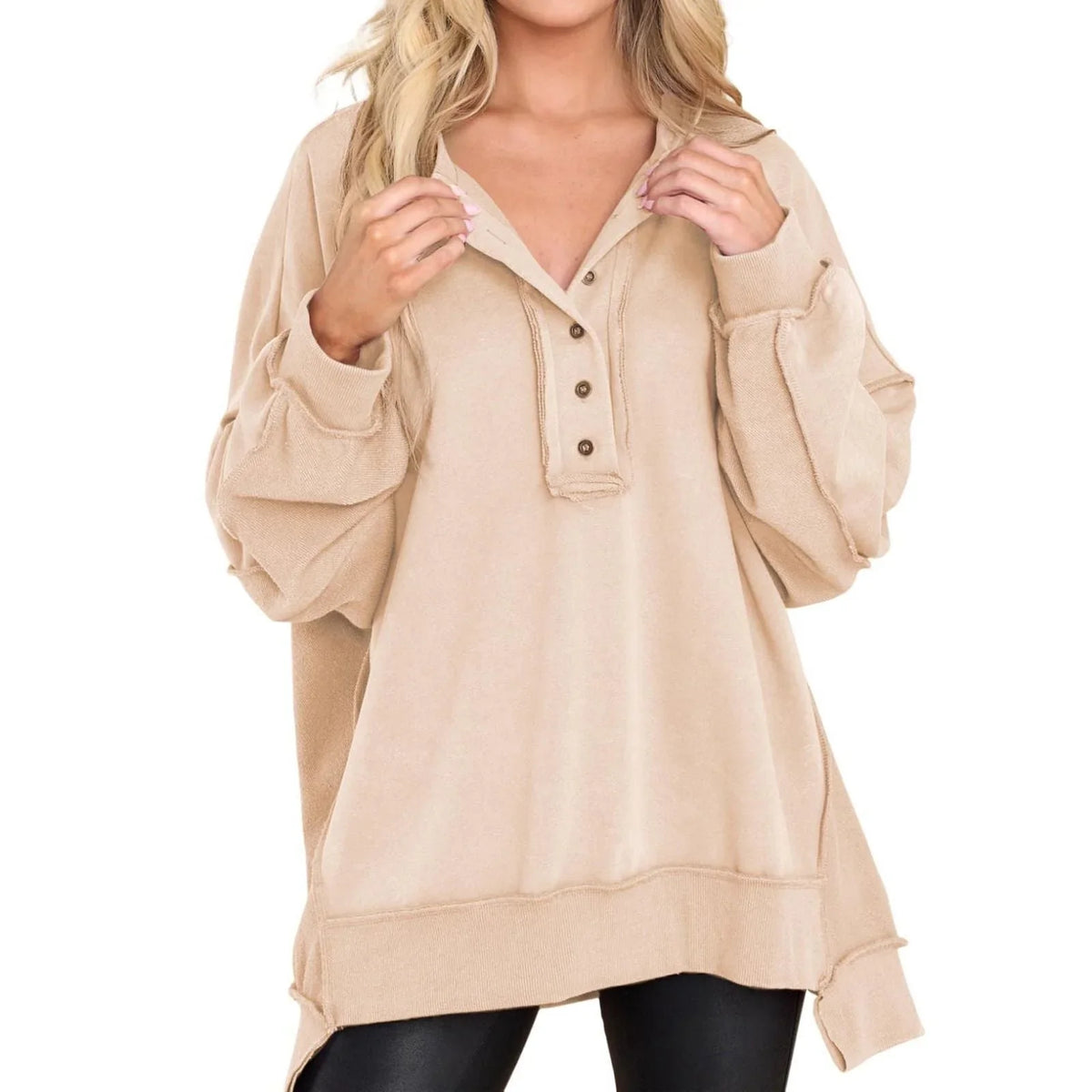Women's Oversized Quarter-Button Sweatshirt – Long Sleeve