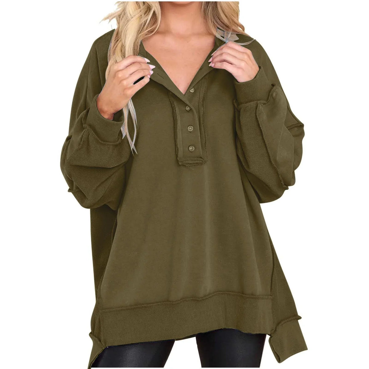 Women's Oversized Quarter-Button Sweatshirt – Long Sleeve