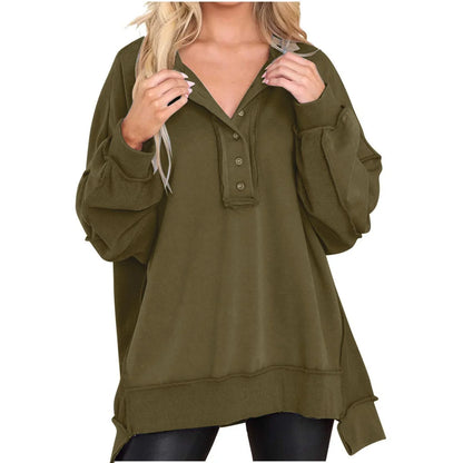 Women's Oversized Quarter-Button Sweatshirt – Long Sleeve