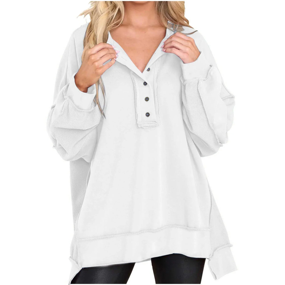 Women's Oversized Quarter-Button Sweatshirt – Long Sleeve