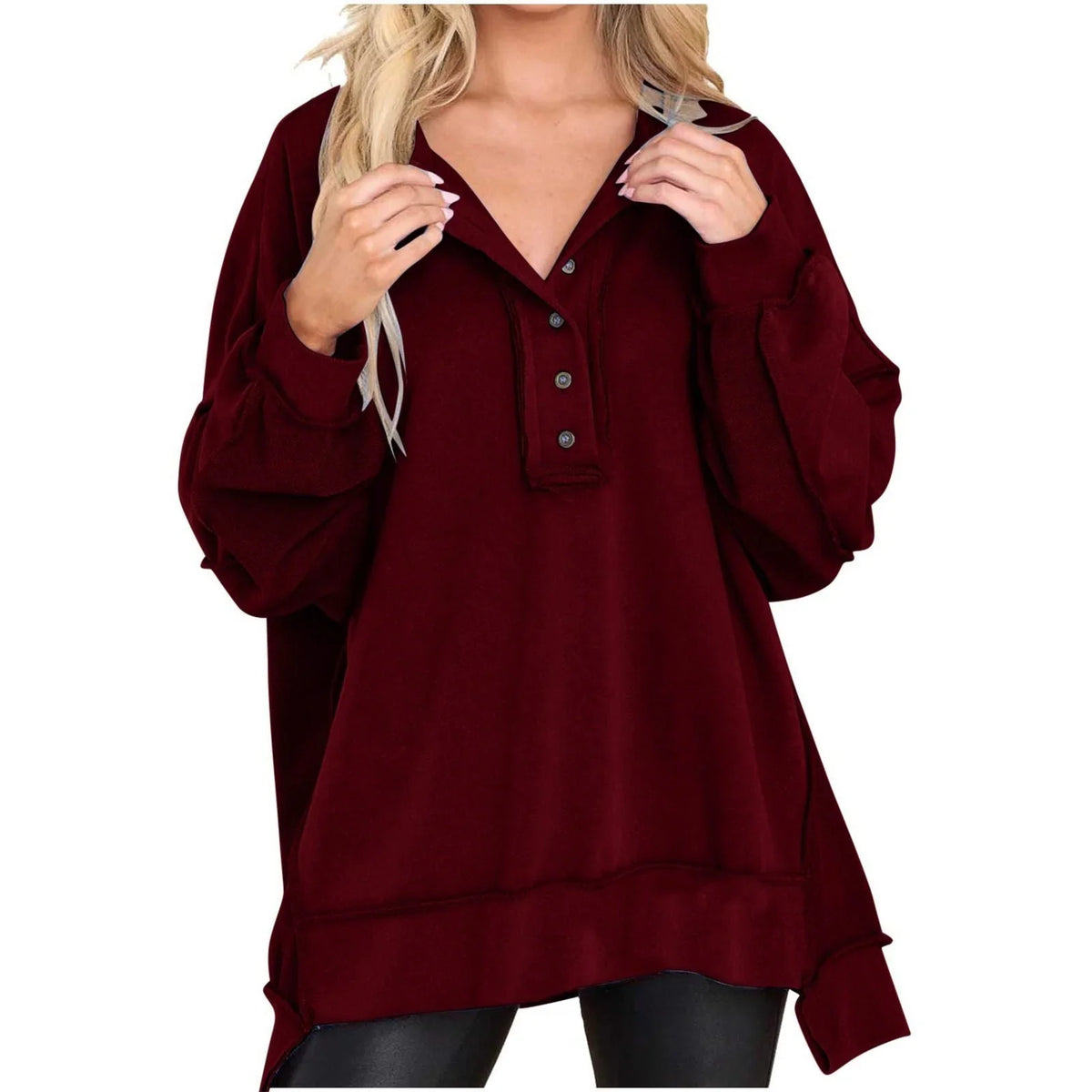 Women's Oversized Quarter-Button Sweatshirt – Long Sleeve