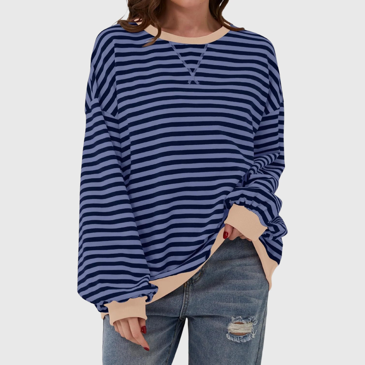 Women's Oversized Striped Sweatshirt – Crewneck Long Sleeve