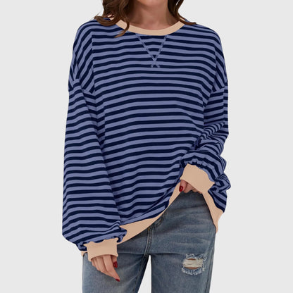 Women's Oversized Striped Sweatshirt – Crewneck Long Sleeve